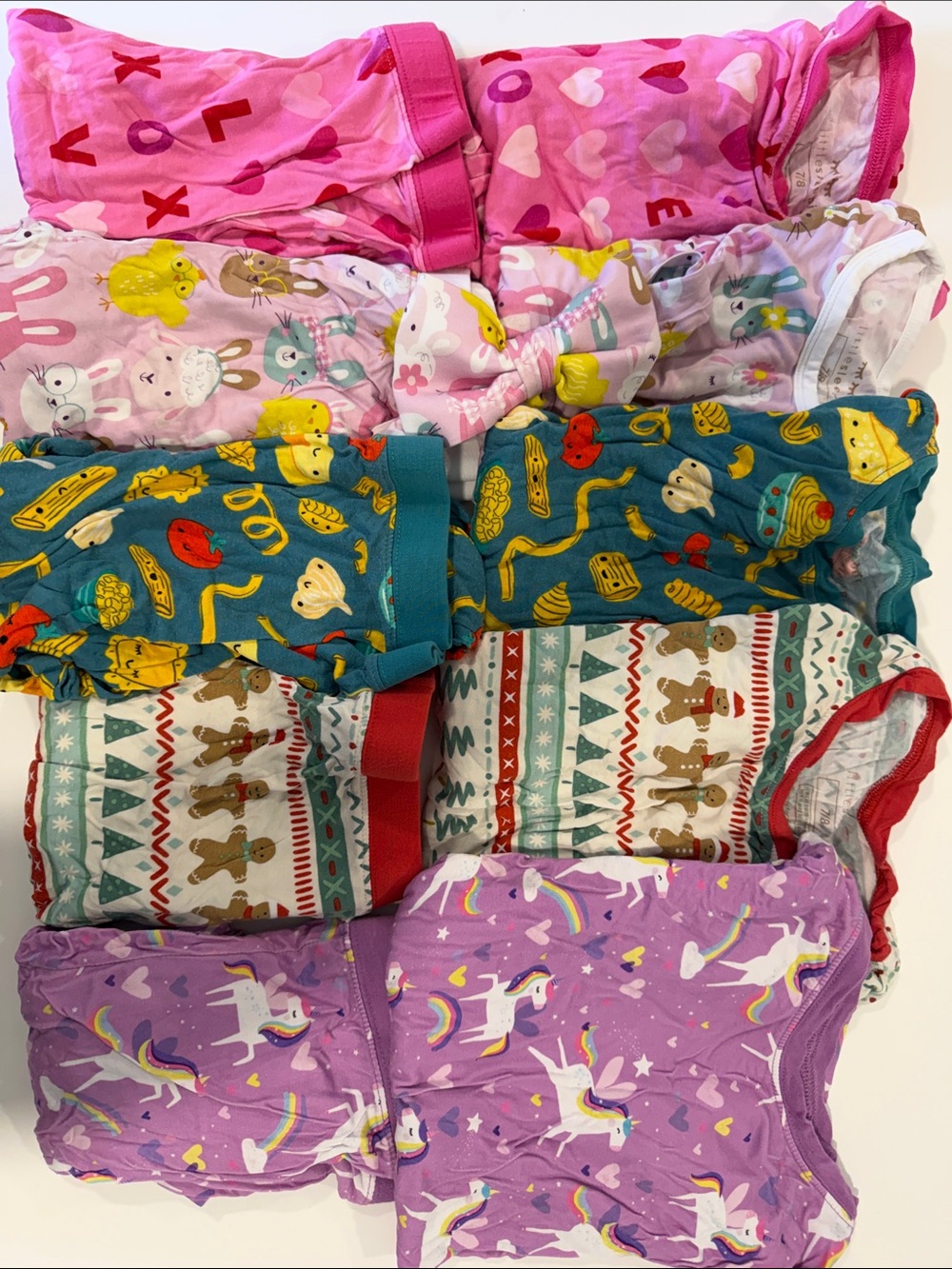 Little Sleepies size 7/8 set of 5 Pajama Sets seasonal prints